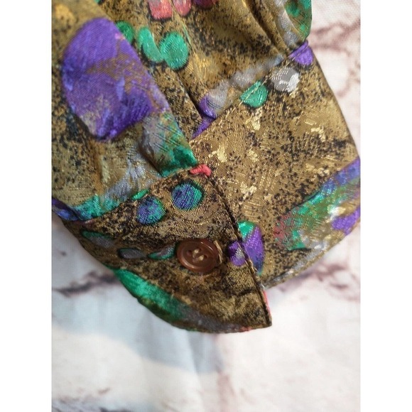 Vintage 80s Size 6 Small Nicola Jewel Tone Shoulder Pad Pleated Blouse High Neck - Picture 3 of 11